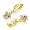 Oro Laminado Huggie Hoop, Gold Filled Style Turtle Design, with Multicolor Micro Pave, Polished, Golden Finish, 02.210.0530.1.15