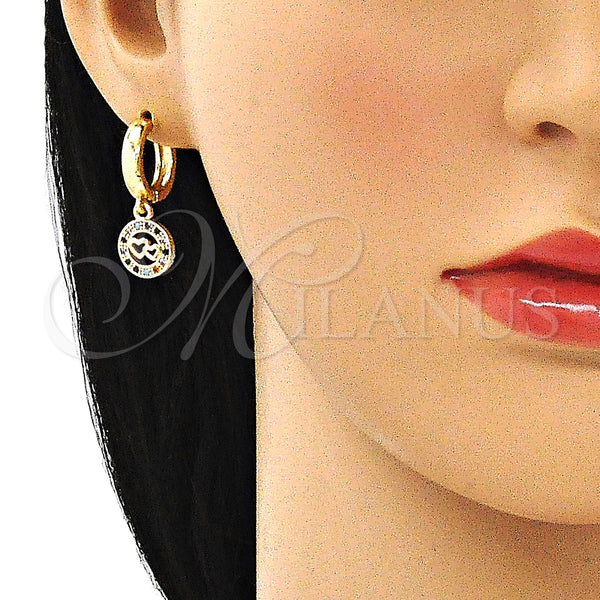 Gold Filled Hoop Earrings — Huggie Hoop Heart Design with Multicolor Micro Pave — alternate product view — SKU 144436 | Oro Laminado aretes de aro — Huggie Hoop corazón diseño with Multicolor Micro Pave — SKU 144436
