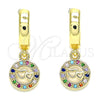 Oro Laminado Huggie Hoop, Gold Filled Style Heart Design, with Multicolor Micro Pave, Polished, Golden Finish, 02.210.0531.1.15