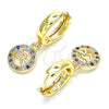 Oro Laminado Huggie Hoop, Gold Filled Style Heart Design, with Multicolor Micro Pave, Polished, Golden Finish, 02.210.0531.1.15