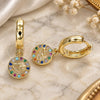 Oro Laminado Huggie Hoop, Gold Filled Style Heart Design, with Multicolor Micro Pave, Polished, Golden Finish, 02.210.0531.1.15