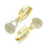 Oro Laminado Huggie Hoop, Gold Filled Style Lock and Heart Design, with White Micro Pave, Polished, Golden Finish, 02.210.0532.15