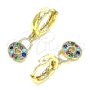 Oro Laminado Huggie Hoop, Gold Filled Style Lock and Heart Design, with Multicolor Micro Pave, Polished, Golden Finish, 02.210.0532.1.15