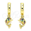 Oro Laminado Huggie Hoop, Gold Filled Style Dolphin Design, with Multicolor Micro Pave, Polished, Golden Finish, 02.210.0533.1.15