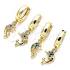 Oro Laminado Huggie Hoop, Gold Filled Style Dolphin Design, with Multicolor Micro Pave, Polished, Golden Finish, 02.210.0533.1.15