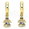 Oro Laminado Huggie Hoop, Gold Filled Style Angel Design, with Multicolor Micro Pave, Polished, Golden Finish, 02.210.0536.1.15