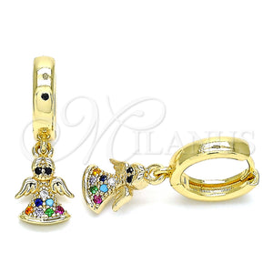 Gold Filled Hoop Earrings — Huggie Hoop Angel Design with Multicolor Micro Pave — main product view — SKU 144446 | Oro Laminado aretes de aro — Huggie Hoop Angel diseño with Multicolor Micro Pave — SKU 144446