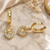 Oro Laminado Huggie Hoop, Gold Filled Style Heart and Crown Design, with White Micro Pave, Polished, Golden Finish, 02.210.0537.15