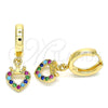 Oro Laminado Huggie Hoop, Gold Filled Style Heart and Crown Design, with Multicolor Micro Pave, Polished, Golden Finish, 02.210.0537.1.15