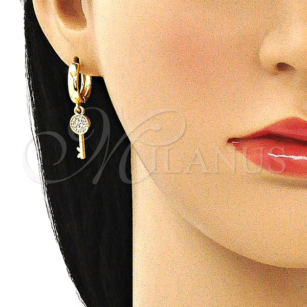 Gold Filled Hoop Earrings — Huggie Hoop key Design with White Micro Pave — alternate product view — SKU 144451 | Oro Laminado aretes de aro — Huggie Hoop key diseño with blanco Micro Pave — SKU 144451