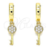 Oro Laminado Huggie Hoop, Gold Filled Style key Design, with White Micro Pave, Polished, Golden Finish, 02.210.0539.15