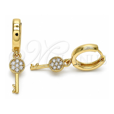 Oro Laminado Huggie Hoop, Gold Filled Style key Design, with White Micro Pave, Polished, Golden Finish, 02.210.0539.15