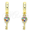 Oro Laminado Huggie Hoop, Gold Filled Style key Design, with Multicolor Micro Pave, Polished, Golden Finish, 02.210.0539.1.15