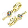 Oro Laminado Huggie Hoop, Gold Filled Style key Design, with Multicolor Micro Pave, Polished, Golden Finish, 02.210.0539.1.15