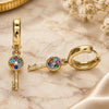 Oro Laminado Huggie Hoop, Gold Filled Style key Design, with Multicolor Micro Pave, Polished, Golden Finish, 02.210.0539.1.15