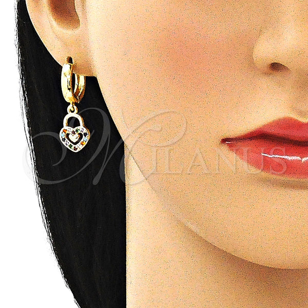 Gold Filled Hoop Earrings — Huggie Hoop key Design with Multicolor Micro Pave — alternate product view — SKU 144454 | Oro Laminado aretes de aro — Huggie Hoop key diseño with Multicolor Micro Pave — SKU 144454