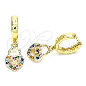 Gold Filled Hoop Earrings — Huggie Hoop key Design with Multicolor Micro Pave — main product view — SKU 144454 | Oro Laminado aretes de aro — Huggie Hoop key diseño with Multicolor Micro Pave — SKU 144454