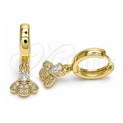 Oro Laminado Huggie Hoop, Gold Filled Style Bee Design, with White Micro Pave and White Cubic Zirconia, Polished, Golden Finish, 02.210.0541.15