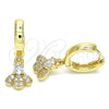 Oro Laminado Huggie Hoop, Gold Filled Style Bee Design, with White Micro Pave and White Cubic Zirconia, Polished, Golden Finish, 02.210.0541.15