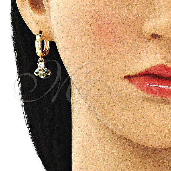 Gold Filled Hoop Earrings — Huggie Hoop Bee Design with Multicolor Micro Pave — alternate product view — SKU 144456 | Oro Laminado aretes de aro — Huggie Hoop Bee diseño with Multicolor Micro Pave — SKU 144456