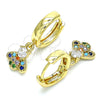 Oro Laminado Huggie Hoop, Gold Filled Style Bee Design, with Multicolor Micro Pave and White Cubic Zirconia, Polished, Golden Finish, 02.210.0541.1.15