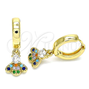 Gold Filled Hoop Earrings — Huggie Hoop Bee Design with Multicolor Micro Pave — main product view — SKU 144456 | Oro Laminado aretes de aro — Huggie Hoop Bee diseño with Multicolor Micro Pave — SKU 144456