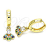 Oro Laminado Huggie Hoop, Gold Filled Style Bee Design, with Multicolor Micro Pave and White Cubic Zirconia, Polished, Golden Finish, 02.210.0541.1.15