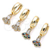 Oro Laminado Huggie Hoop, Gold Filled Style Bee Design, with Multicolor Micro Pave and White Cubic Zirconia, Polished, Golden Finish, 02.210.0541.1.15