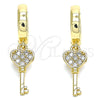 Oro Laminado Huggie Hoop, Gold Filled Style key Design, with White Micro Pave, Polished, Golden Finish, 02.210.0542.15