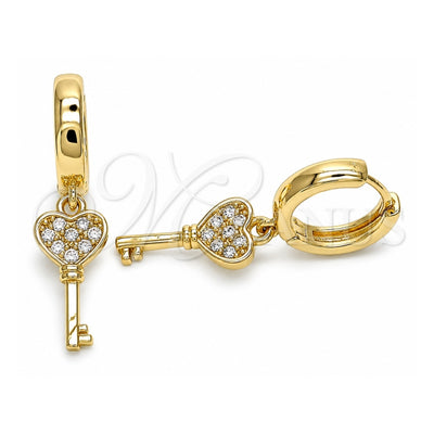 Oro Laminado Huggie Hoop, Gold Filled Style key Design, with White Micro Pave, Polished, Golden Finish, 02.210.0542.15