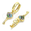 Oro Laminado Huggie Hoop, Gold Filled Style key Design, with Multicolor Micro Pave, Polished, Golden Finish, 02.210.0542.1.15