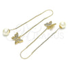 Oro Laminado Threader Earring, Gold Filled Style Butterfly Design, with White Micro Pave, Polished, Golden Finish, 02.210.0543