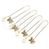 Oro Laminado Threader Earring, Gold Filled Style Butterfly Design, with White Micro Pave, Polished, Golden Finish, 02.210.0543
