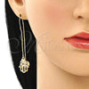 Oro Laminado Threader Earring, Gold Filled Style Hand of God Design, with Multicolor Micro Pave, Polished, Golden Finish, 02.210.0544.1