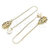 Oro Laminado Threader Earring, Gold Filled Style Hand of God Design, with Multicolor Micro Pave, Polished, Golden Finish, 02.210.0544.1