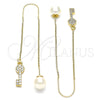 Oro Laminado Threader Earring, Gold Filled Style key Design, with White Micro Pave, Polished, Golden Finish, 02.210.0545
