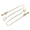 Oro Laminado Threader Earring, Gold Filled Style key Design, with White Micro Pave, Polished, Golden Finish, 02.210.0545