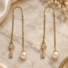Oro Laminado Threader Earring, Gold Filled Style key Design, with White Micro Pave, Polished, Golden Finish, 02.210.0545
