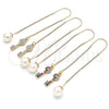 Oro Laminado Threader Earring, Gold Filled Style key Design, with White Micro Pave, Polished, Golden Finish, 02.210.0545