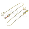 Oro Laminado Threader Earring, Gold Filled Style key Design, with Multicolor Micro Pave, Polished, Golden Finish, 02.210.0545.1