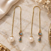 Oro Laminado Threader Earring, Gold Filled Style key Design, with Multicolor Micro Pave, Polished, Golden Finish, 02.210.0545.1