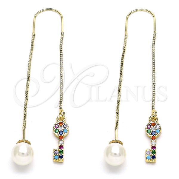 Gold Filled Ring — Threader Earring key Design with Multicolor Micro Pave — main product view — SKU 144464 | Oro Laminado anillo — Threader Earring key diseño with Multicolor Micro Pave — SKU 144464