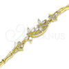 Oro Laminado Fancy Bracelet, Gold Filled Style Dragon-Fly and Fish Design, with White Cubic Zirconia and White Micro Pave, Polished, Golden Finish, 03.210.0119.3.07 (05 MM Thickness, 7 Inches Length)