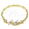 Oro Laminado Fancy Bracelet, Gold Filled Style Dragon-Fly and Fish Design, with White Cubic Zirconia and White Micro Pave, Polished, Golden Finish, 03.210.0119.3.07 (05 MM Thickness, 7 Inches Length)
