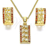 Oro Laminado Earring and Pendant Adult Set, Gold Filled Style Elephant Design, with Garnet Micro Pave, Polished, Golden Finish, 10.210.0113.5