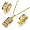 Oro Laminado Earring and Pendant Adult Set, Gold Filled Style Elephant Design, with Garnet Micro Pave, Polished, Golden Finish, 10.210.0113.5