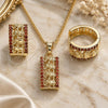 Oro Laminado Earring and Pendant Adult Set, Gold Filled Style Elephant Design, with Garnet Micro Pave, Polished, Golden Finish, 10.210.0113.5