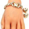 Oro Laminado Necklace, Bracelet and Earring, Gold Filled Style Hugs and Kisses and Heart Design, with White Crystal, Polished, Golden Finish, 06.372.0044
