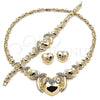 Oro Laminado Necklace, Bracelet and Earring, Gold Filled Style Hugs and Kisses and Heart Design, with White Crystal, Polished, Golden Finish, 06.372.0044