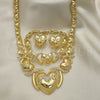 Oro Laminado Necklace, Bracelet and Earring, Gold Filled Style Hugs and Kisses and Heart Design, with White Crystal, Polished, Golden Finish, 06.372.0044